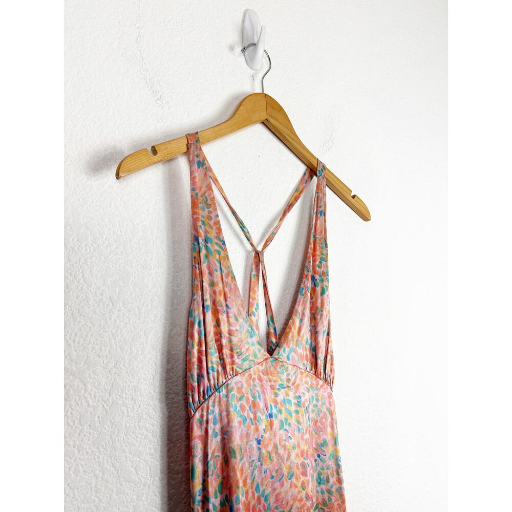 Free People Nowhere To Be Slip Dress Medium Midi Coral Floral Stretch Satin - Picture 7 of 14